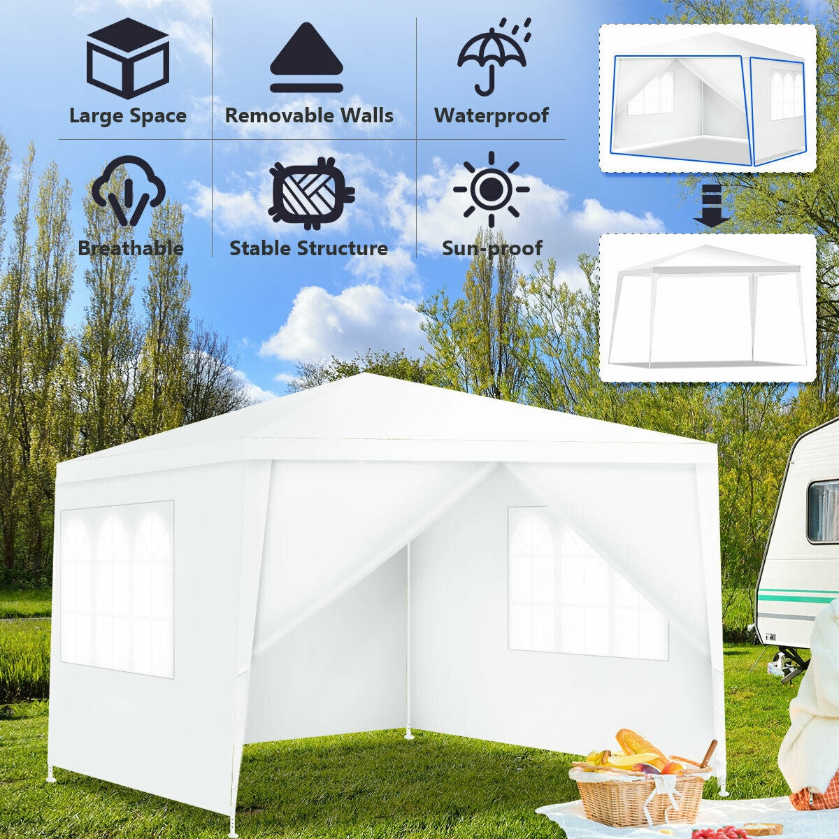 10 x Feet Outdoor Side Walls Canopy Tent with 4 Removable Sidewalls