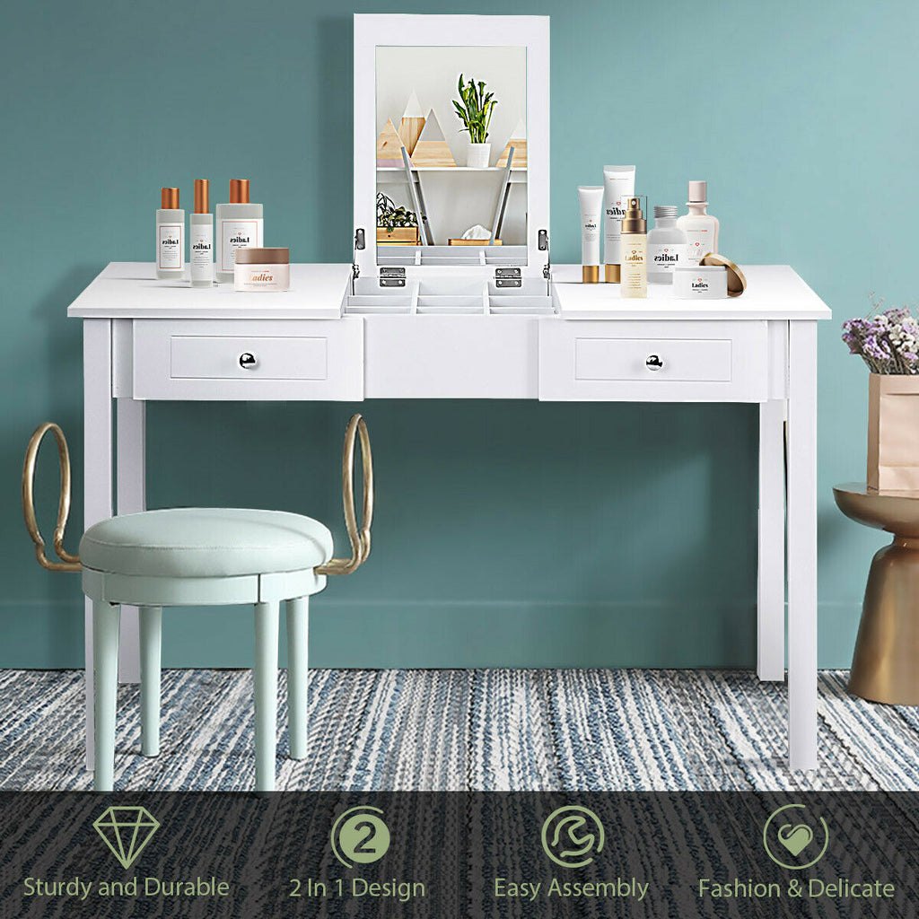 Vanity Dressing Table with Flip Top Mirror and 2 Drawers