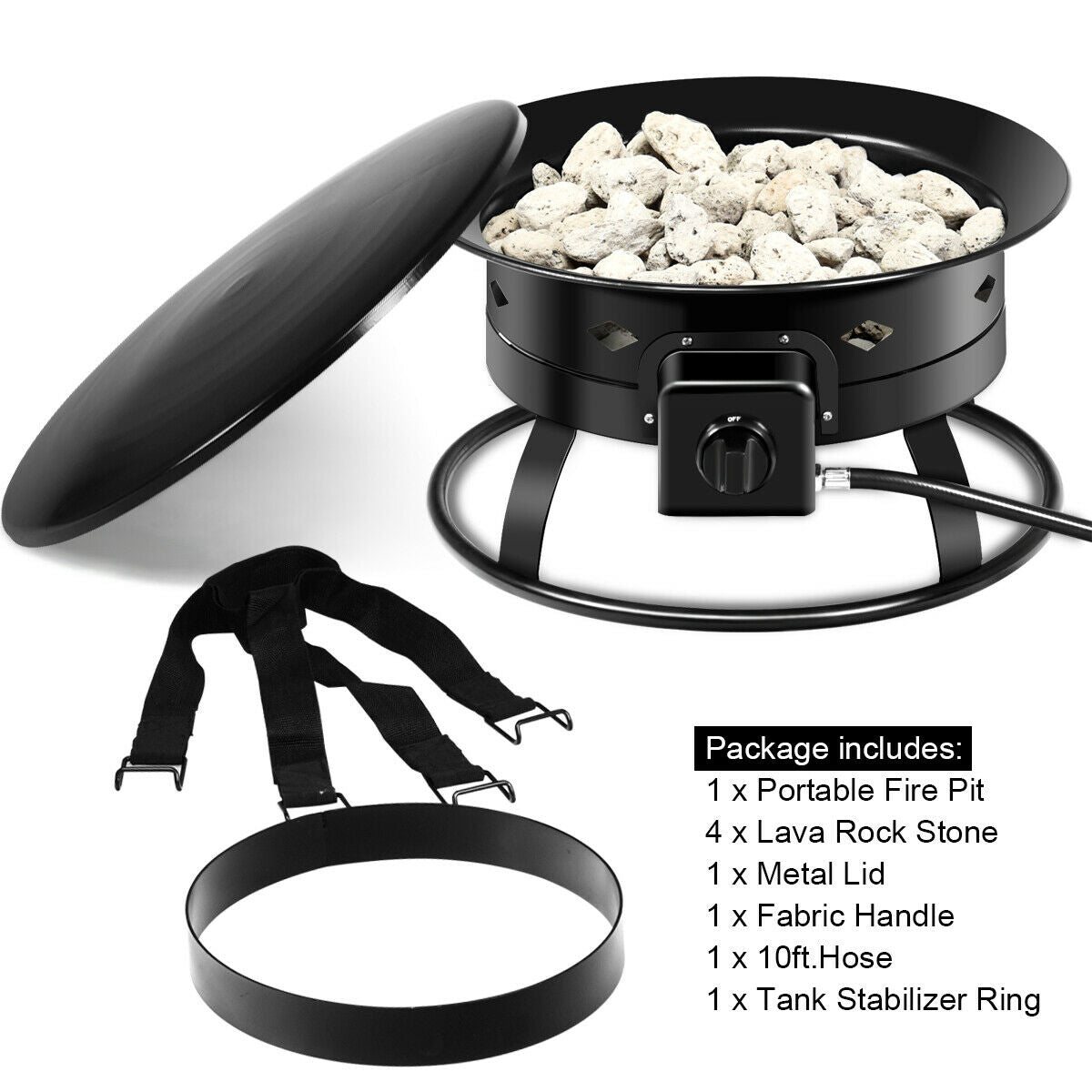 19 Inch Gas Fire Pit - 58,000BTU Portable Propane Firebowl