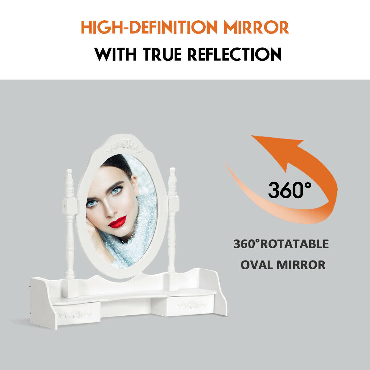 Wood Vanity Table Set with Mirror & Stool - White, 2 Drawers