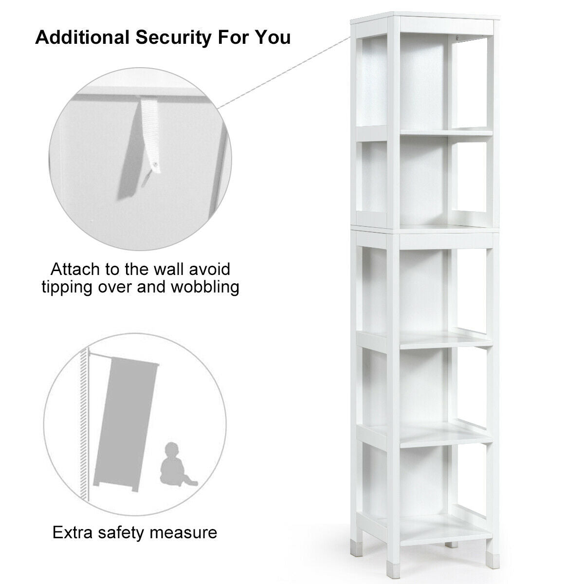 5-Tier Bathroom Floor Cabinet with 2 Drawers