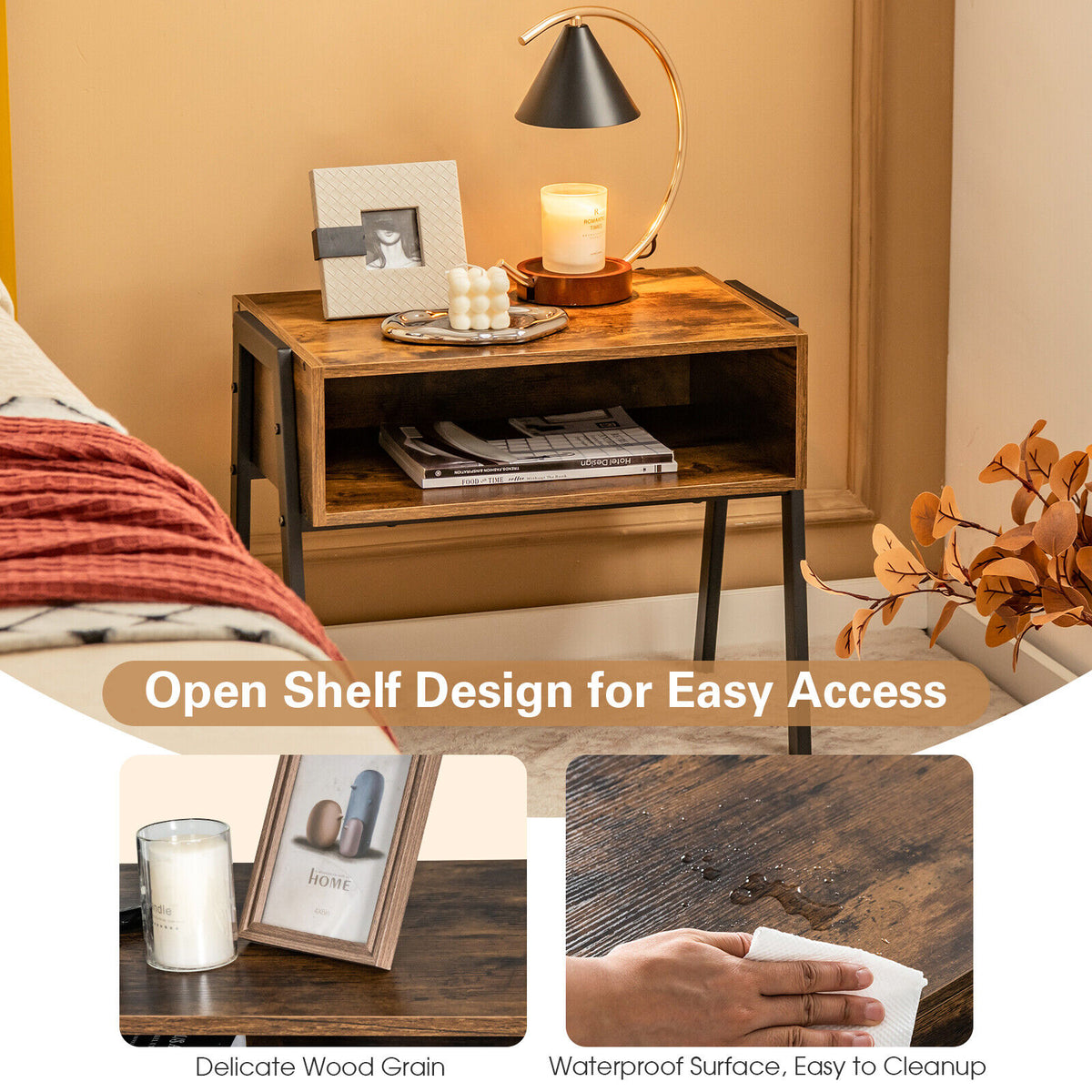 Stackable Nightstand with Metal Frame - Accent Table