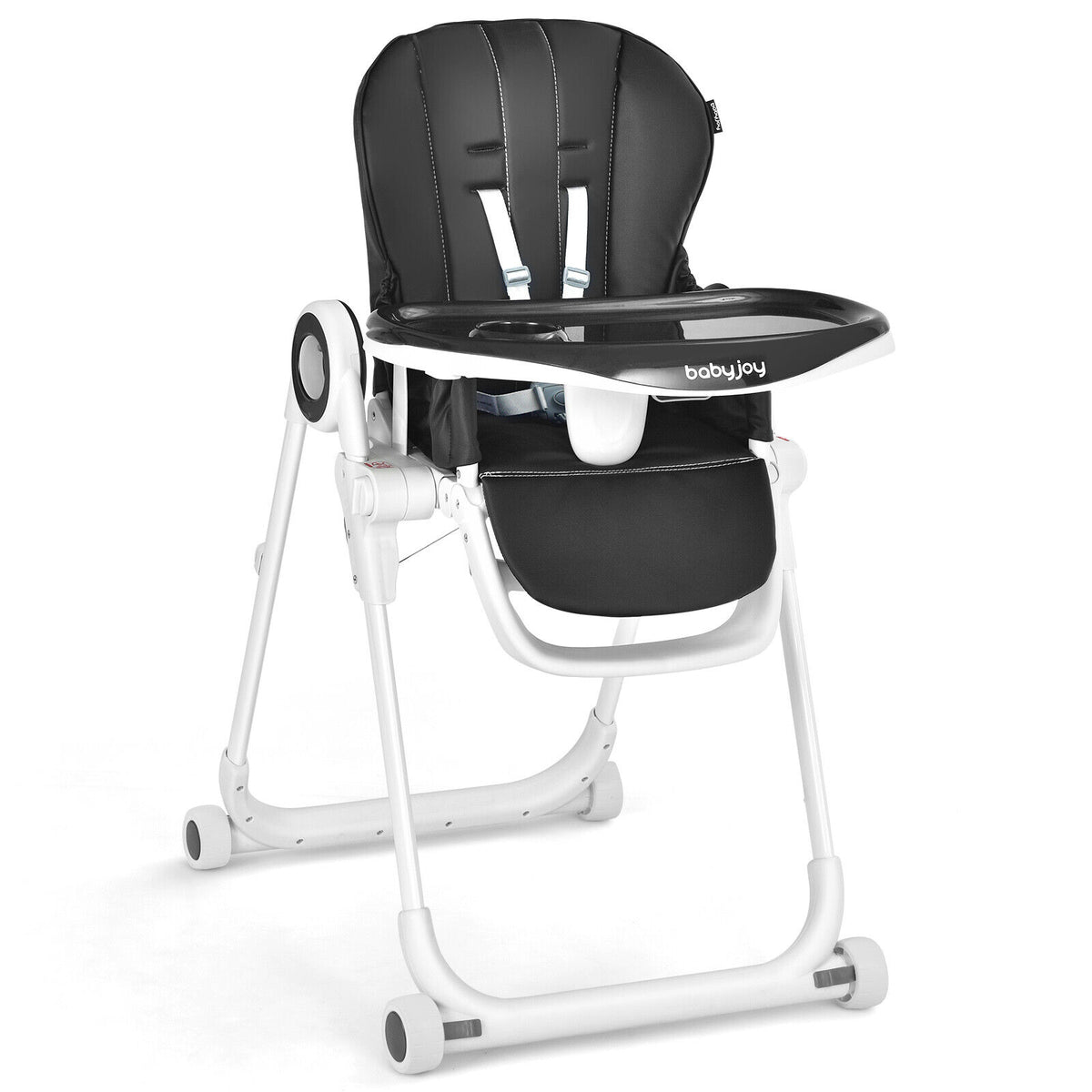 Baby High Chair Foldable Feeding Chair with Lockable Wheels - Black