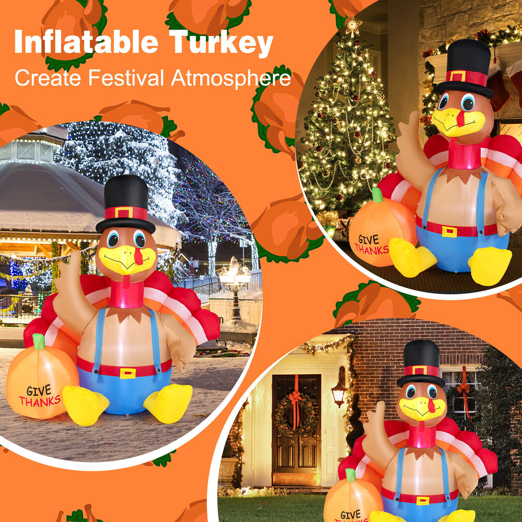 6 Feet Inflatable Thanksgiving Turkey and Pumpkin Yard Decor with Lights