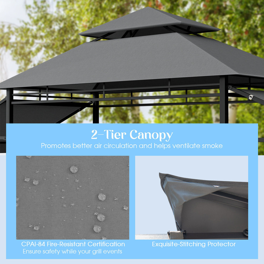 Patio BBQ Grill Gazebo Canopy with Dual Side Awnings, 13.5 x 4 Feet Gray
