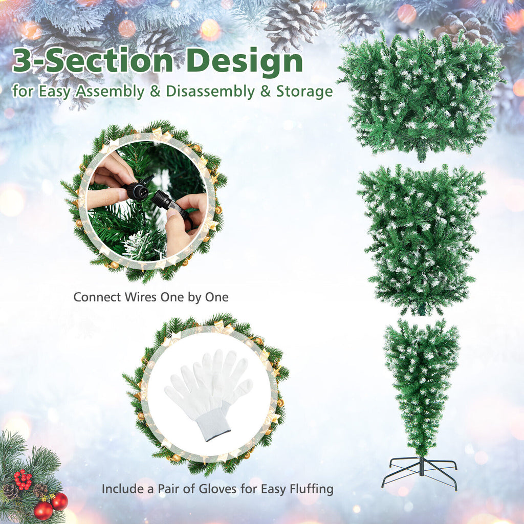 7.5 Feet Pre-Lit Upside Down Christmas Tree with 1100 Tips & 400 LED Lights - Holiday Decor