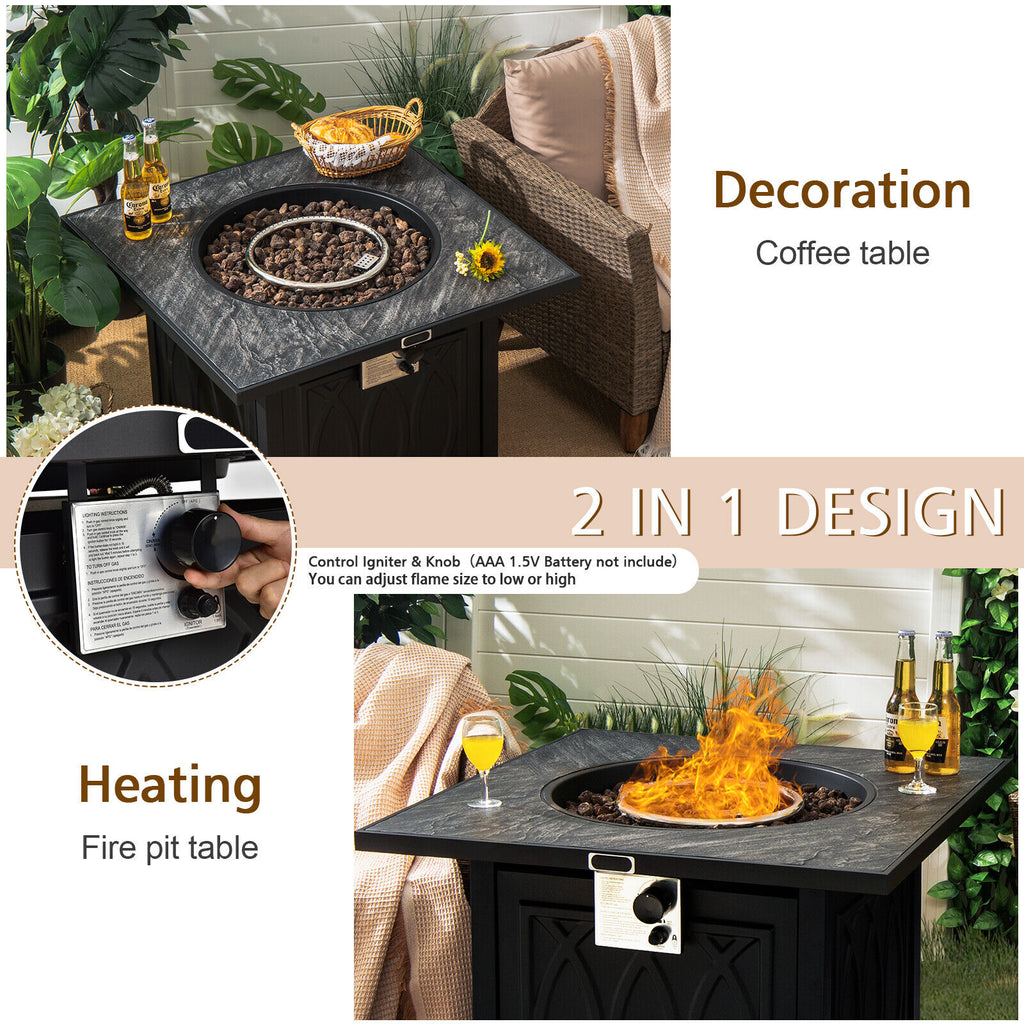 32 Inch Propane Fire Pit Table Square - Black