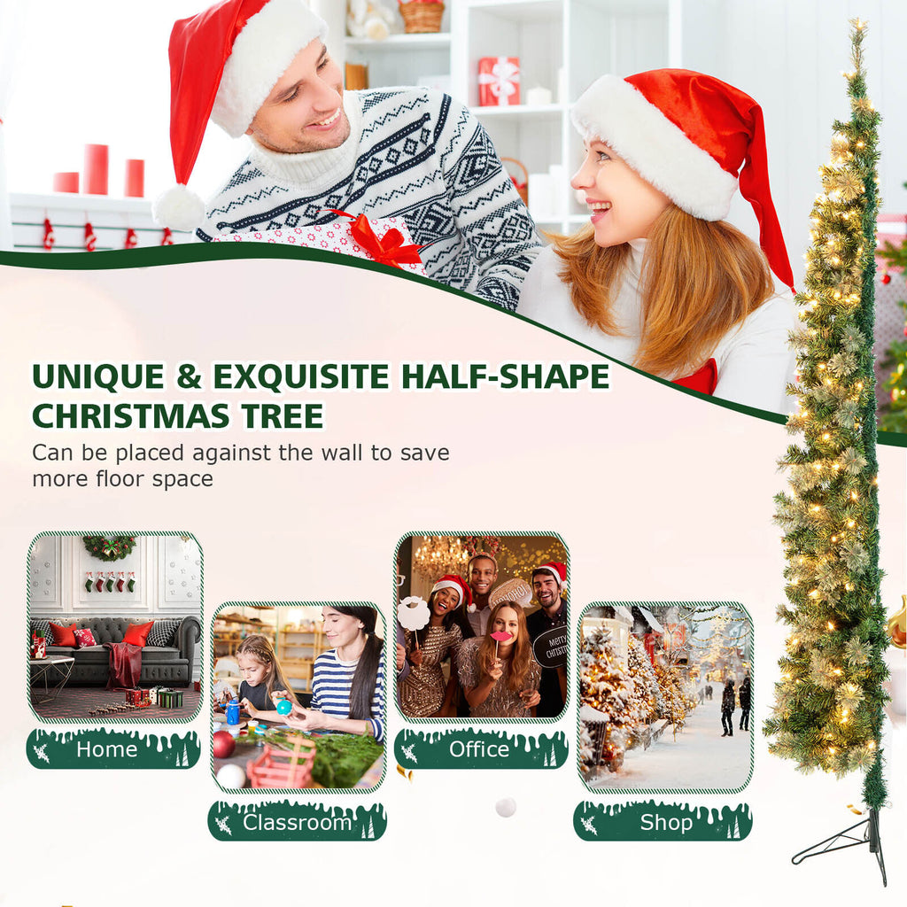 7ft Pre-Lit Half Christmas Tree with Pine Needles & 150 Warm White Lights