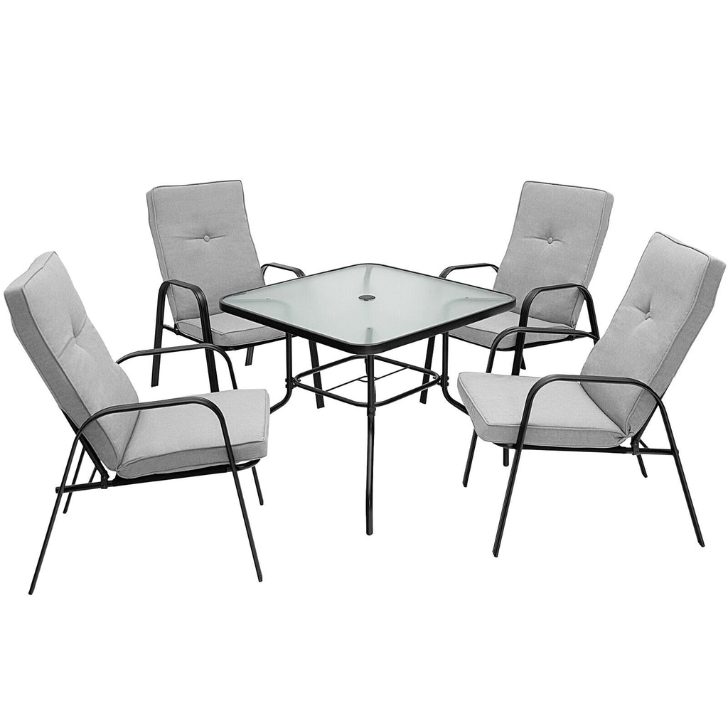 4 Patio Dining Stackable Chairs with High-Back Cushions