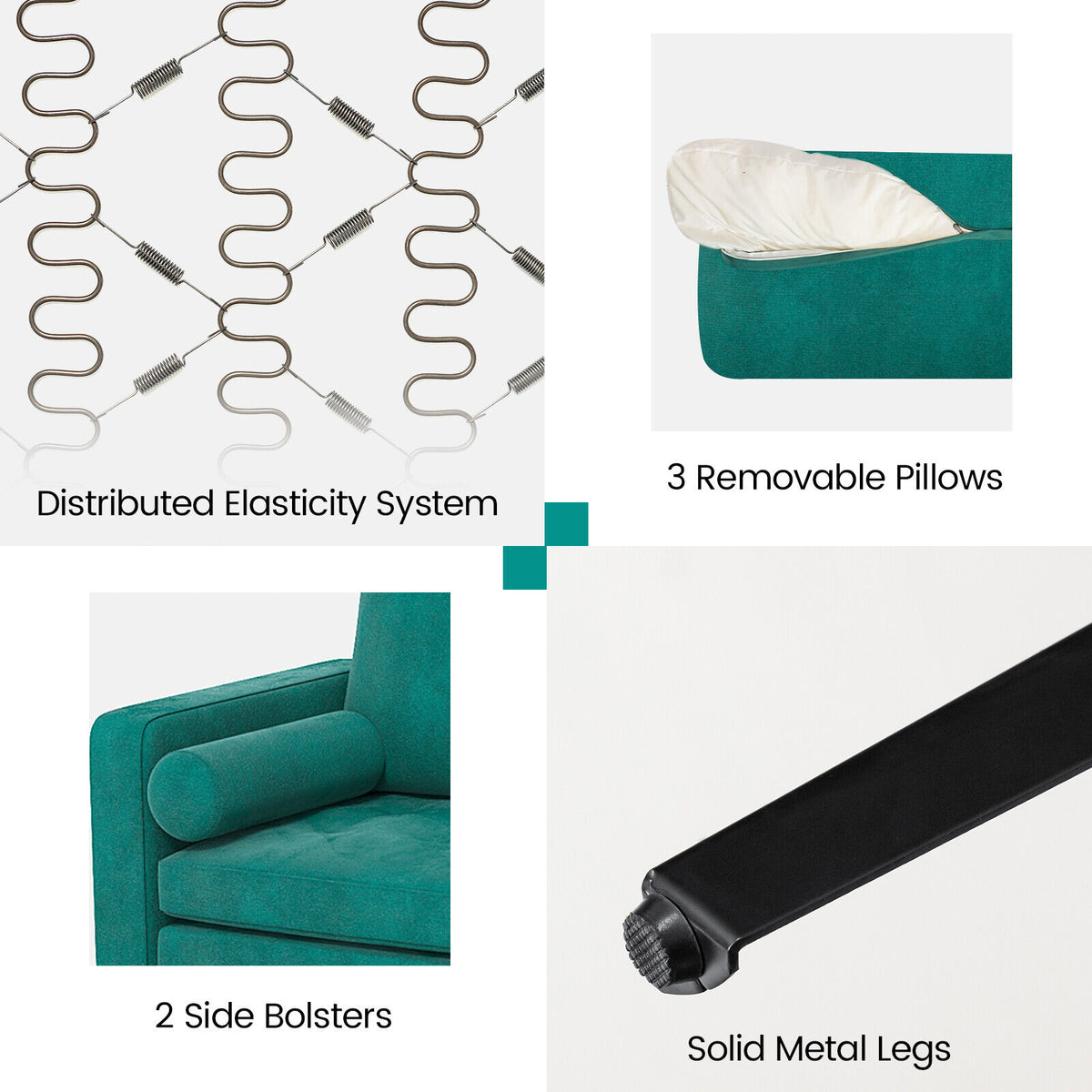 3-Seat Sofa with USB Ports and Storage - Teal