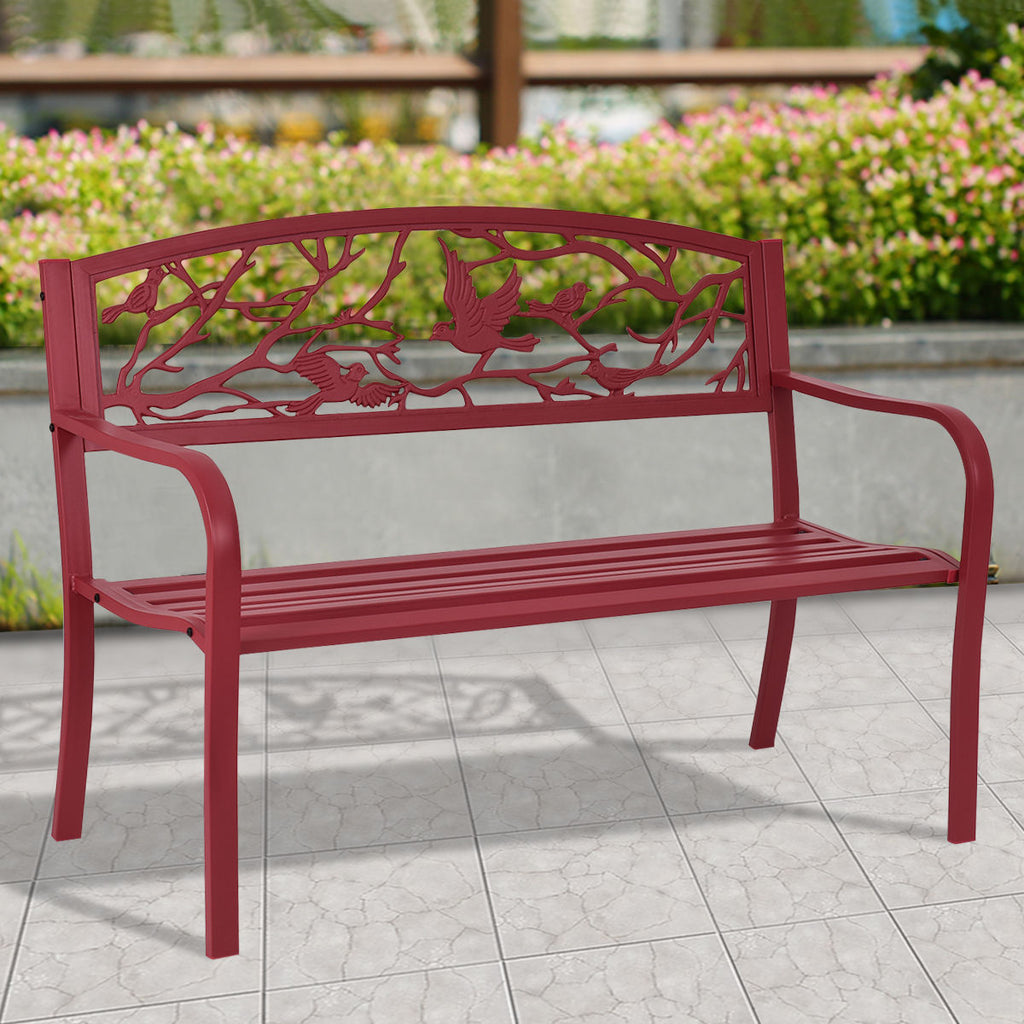 Outdoor Garden Bench with Armrests, Steel Frame - Style 4