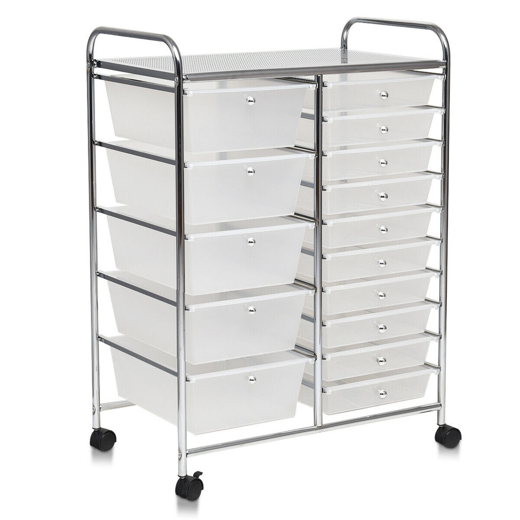 15-Drawer Rolling Utility Cart Storage, Transparent