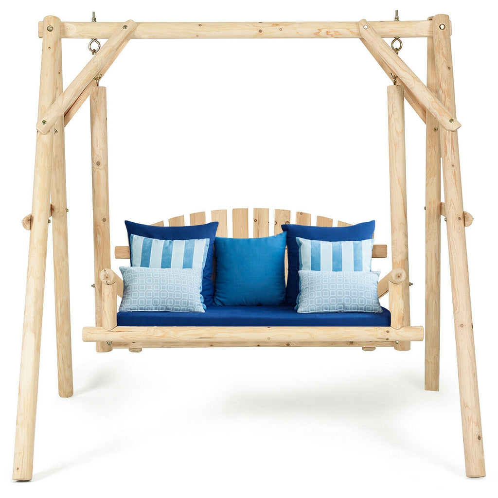 Outdoor Wooden Porch Bench Swing Chair - Rustic Curved Back