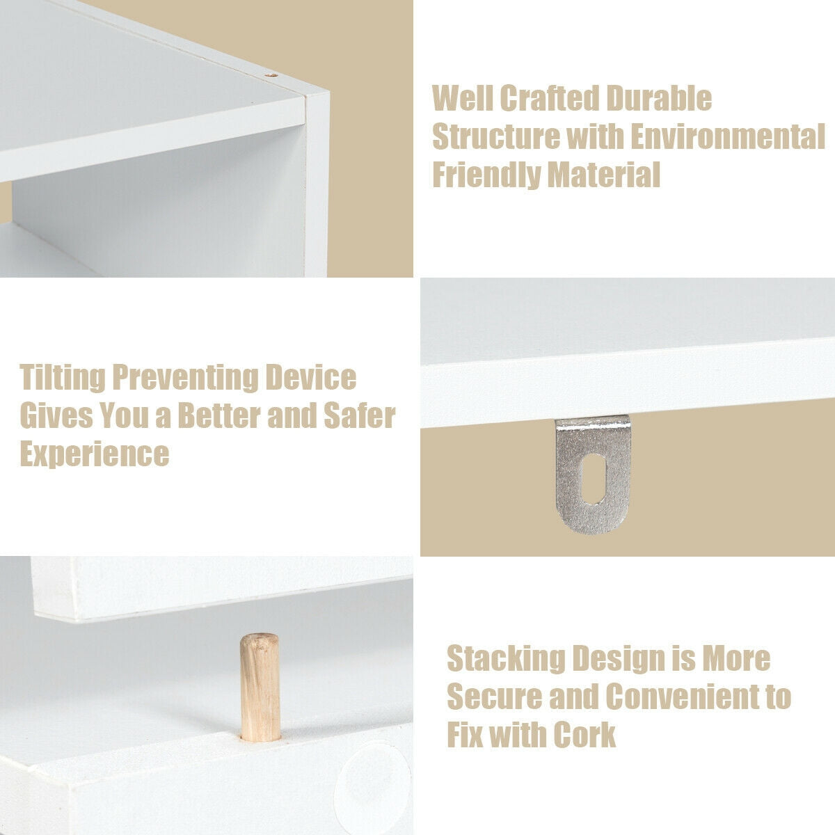3-in-1 Wood Shoe Rack Stackable Storage Organizer - White