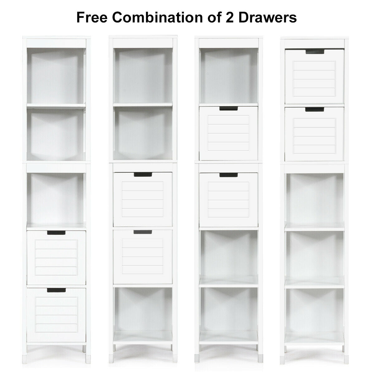 5-Tier Bathroom Floor Cabinet with 2 Drawers