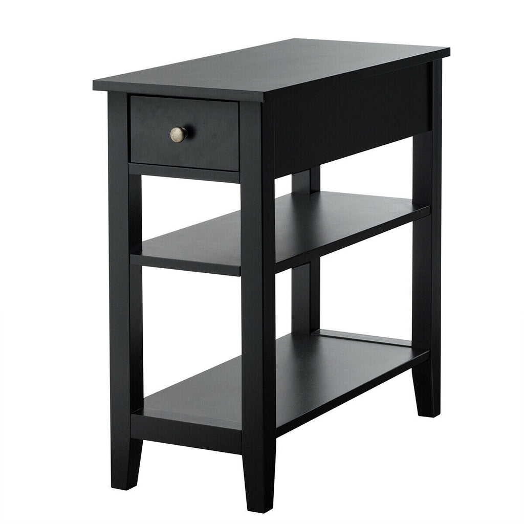 3-Tier End Table with Drawer & Shelves – Black