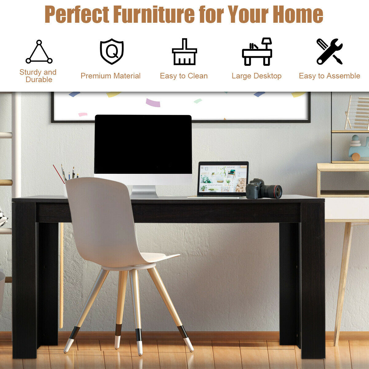 63 Inch Rectangular Dining Table, Black
