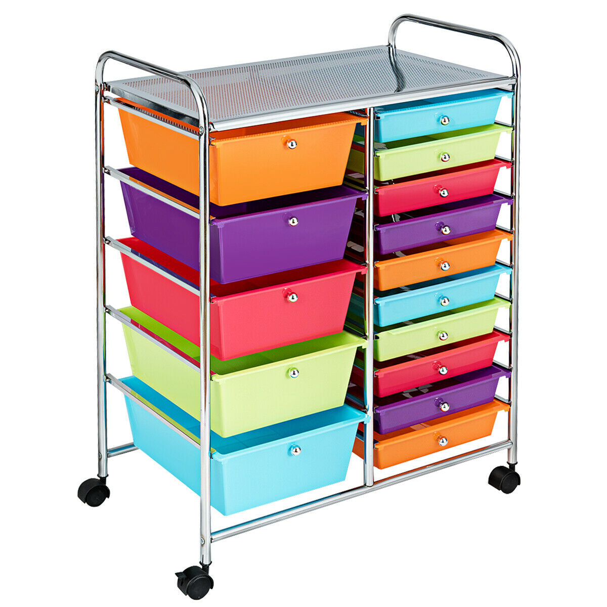 15-Drawer Utility Rolling Cart, Multicolor