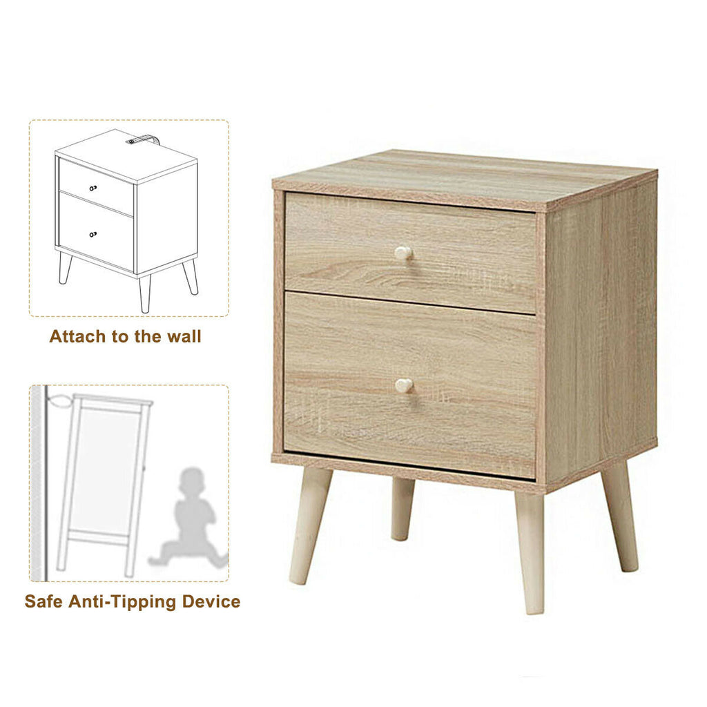 2-Drawer Nightstand with Rubber Legs - Natural