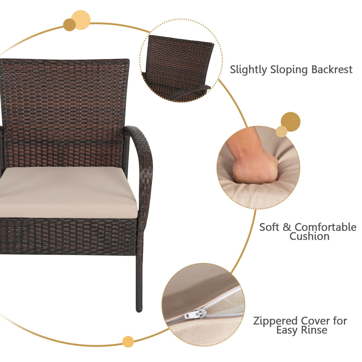 4-Piece Patio Cushioned Wicker Conversation Set with Acacia Wood Tabletop