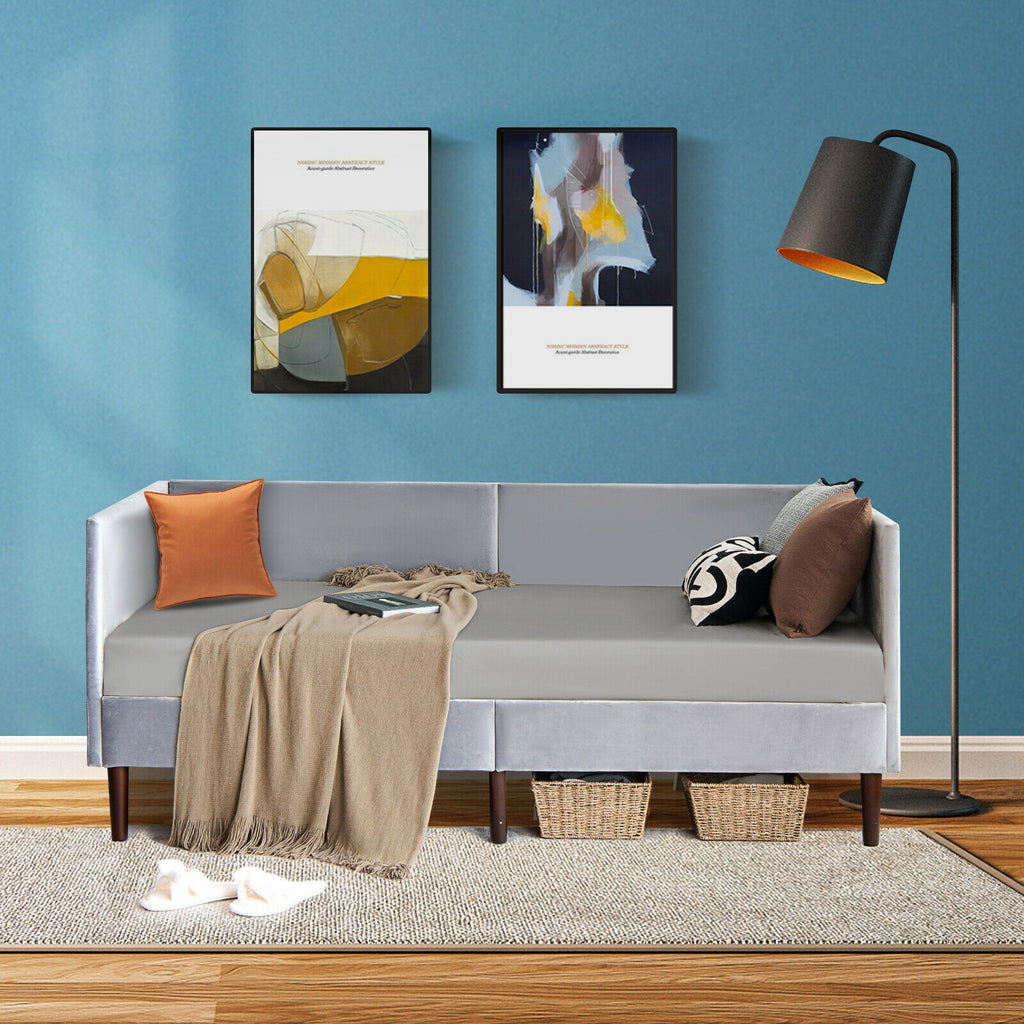 Velvet Twin Daybed Frame with Wood Slat Support – Gray