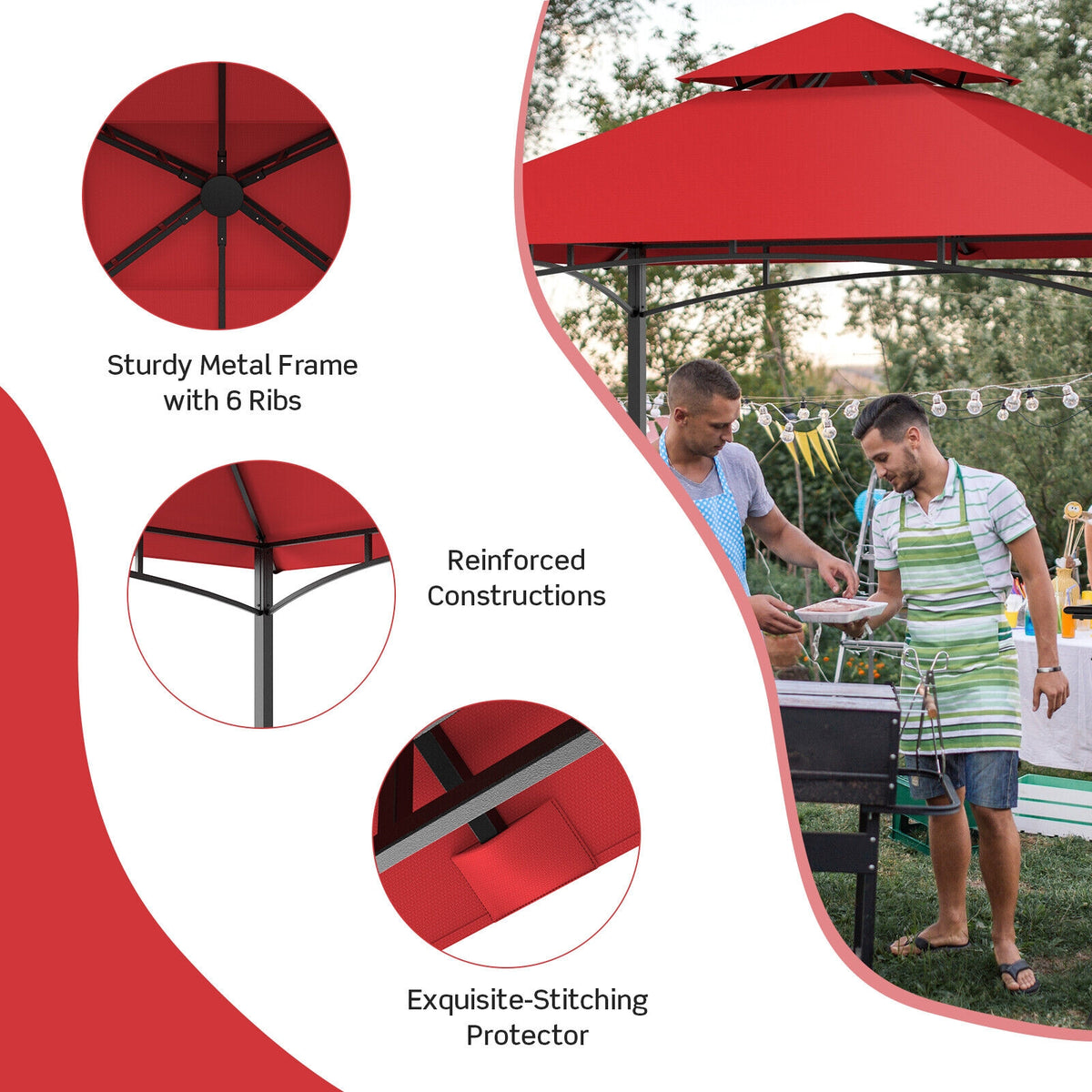 8 x 5 Feet Outdoor Double-Tiered Barbecue Grill Gazebo Canopy Tent