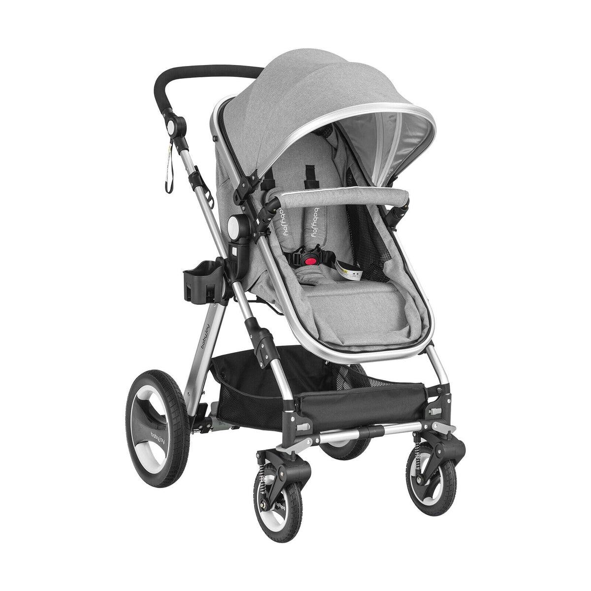 Foldable Aluminum Baby Stroller with Diaper Bag and Cup Holder - Gray