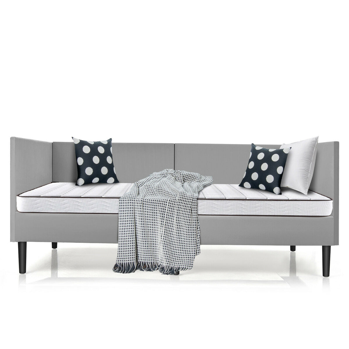 Gray Velvet Twin Size Daybed with Wood Slat Support