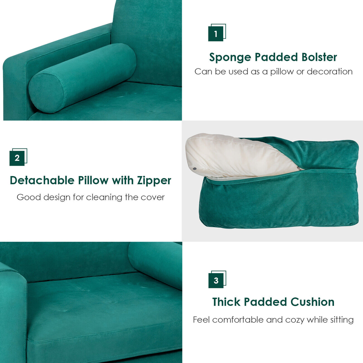 Modern Accent Chair with Storage Pocket, Teal