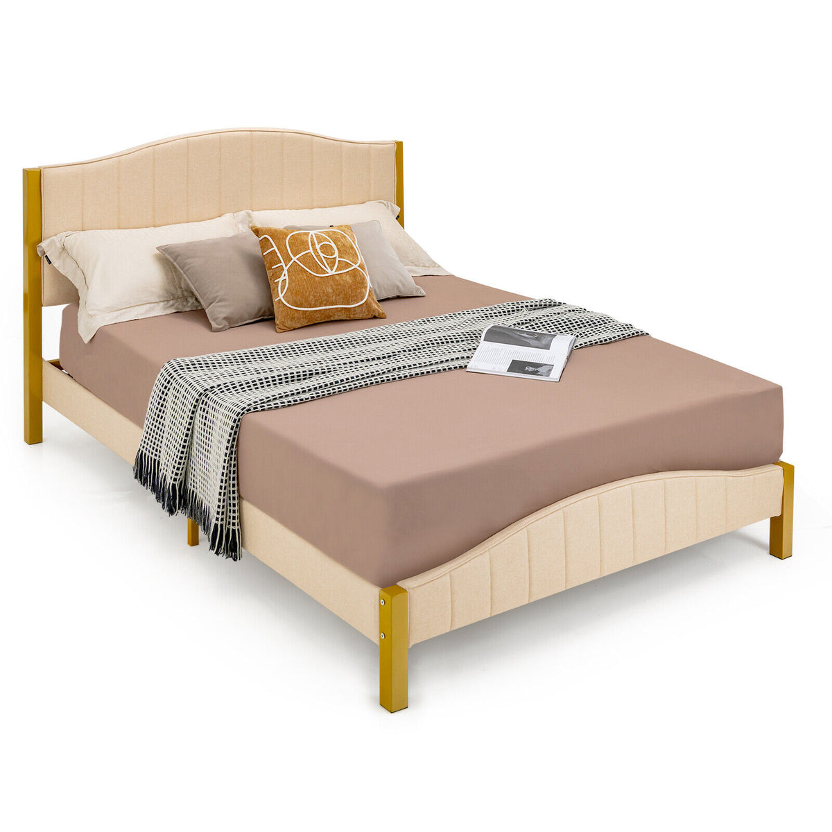 Full Size Upholstered Bed Frame with Quilted Headboard