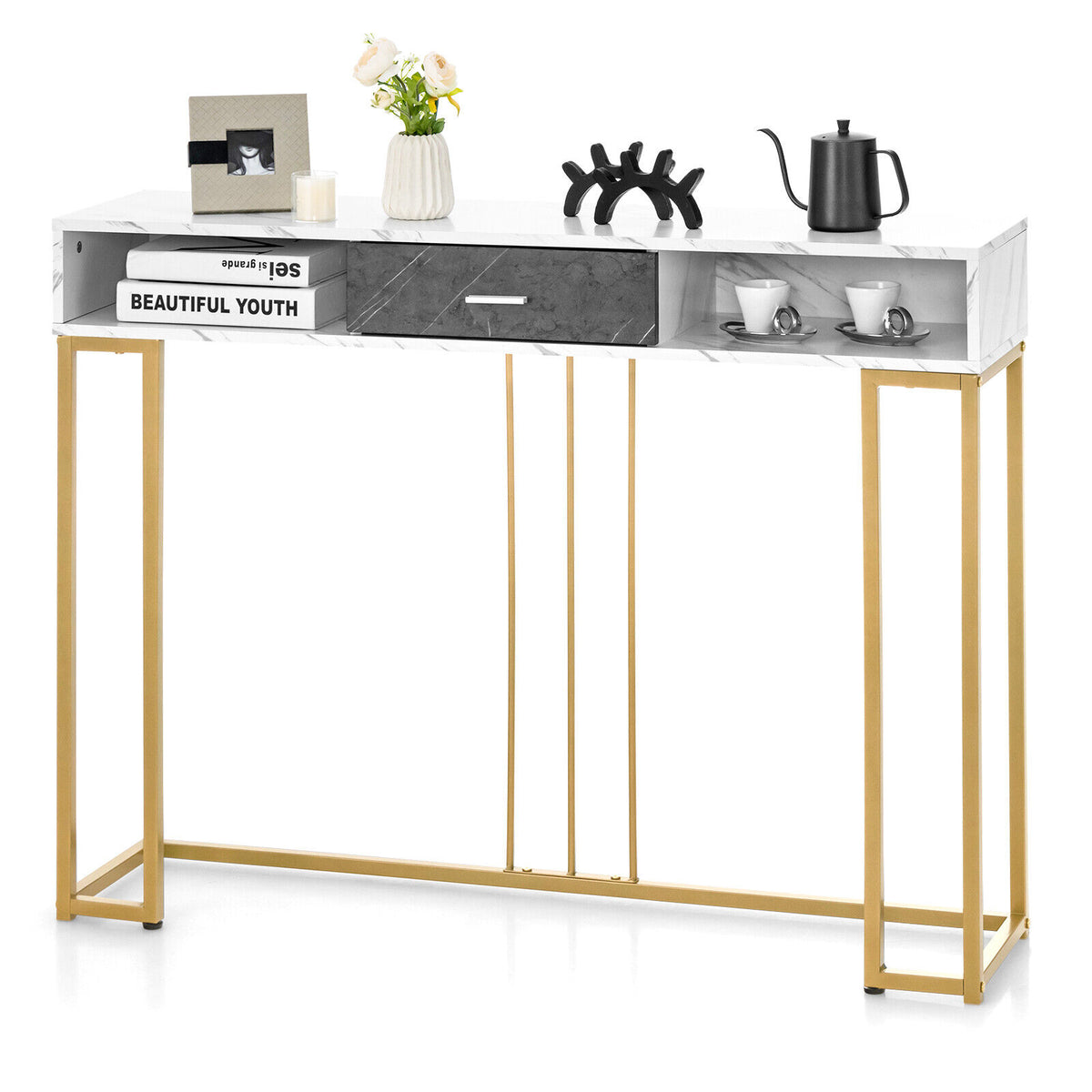 48 Inch 2-Tier Console Table with Drawer, White
