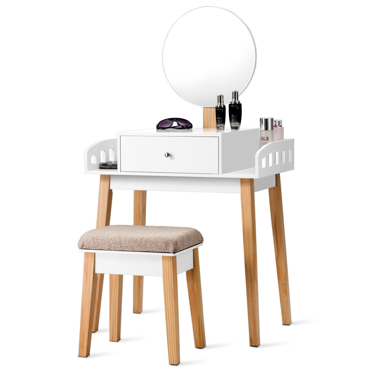 Wooden Makeup Dressing Table with Mirror & Drawer