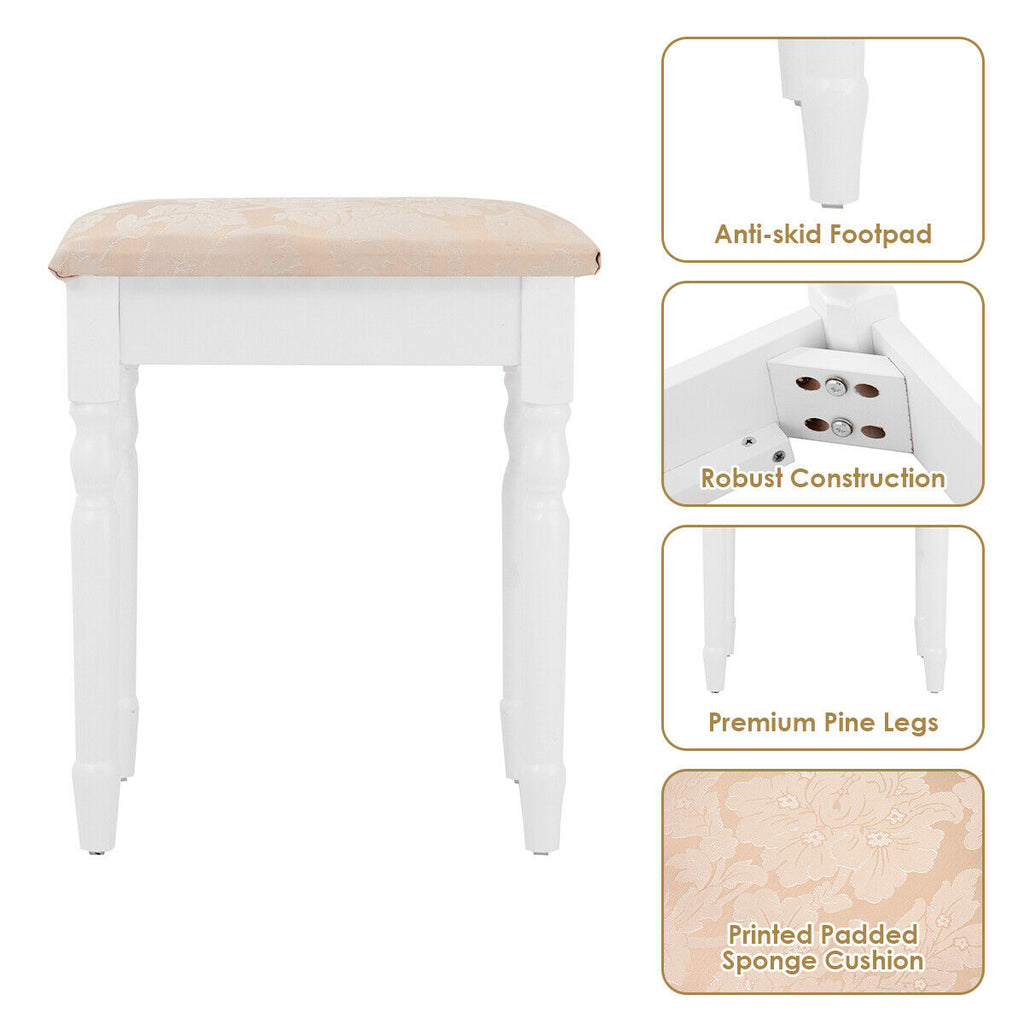 Makeup Vanity Set with Tri-Fold Mirror, 4 Drawers & Stool - White