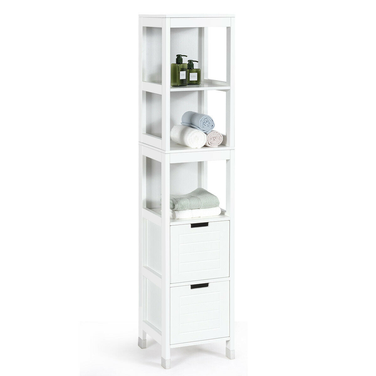 5-Tier Bathroom Floor Cabinet with 2 Drawers