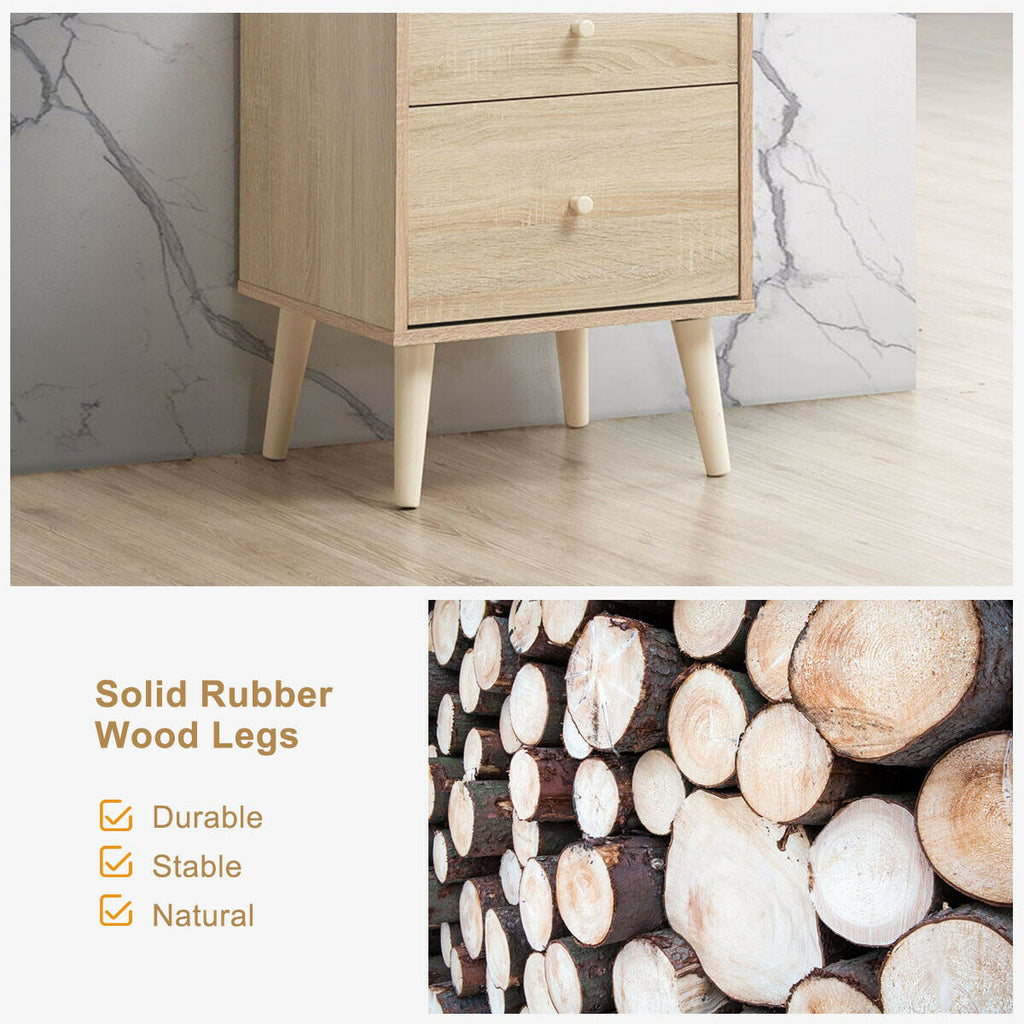 2-Drawer Nightstand with Rubber Legs - Natural