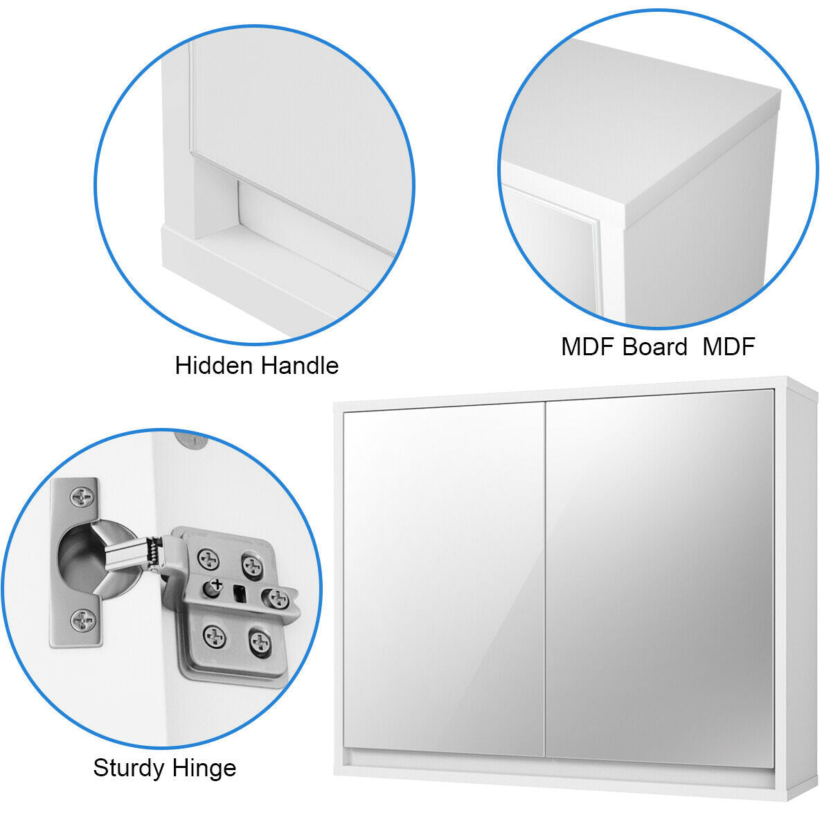 2-Door Wall-Mounted Bathroom Mirrored Medicine Cabinet
