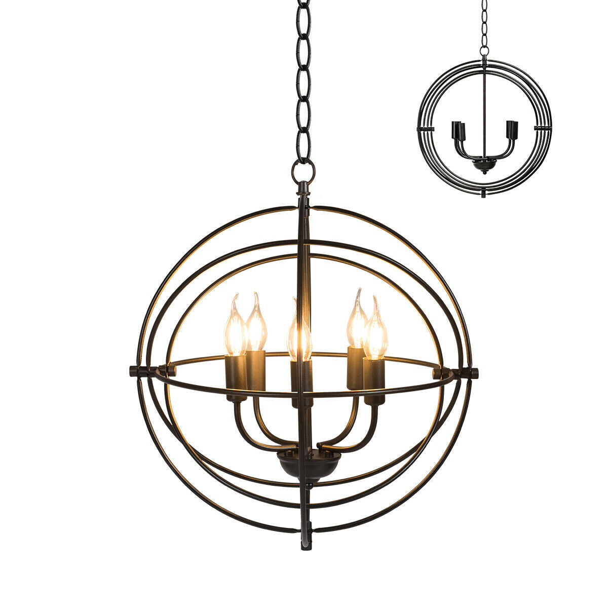 20 Inch Metal Chandelier with Pivoting Interlocking Rings - Industrial Ceiling Light