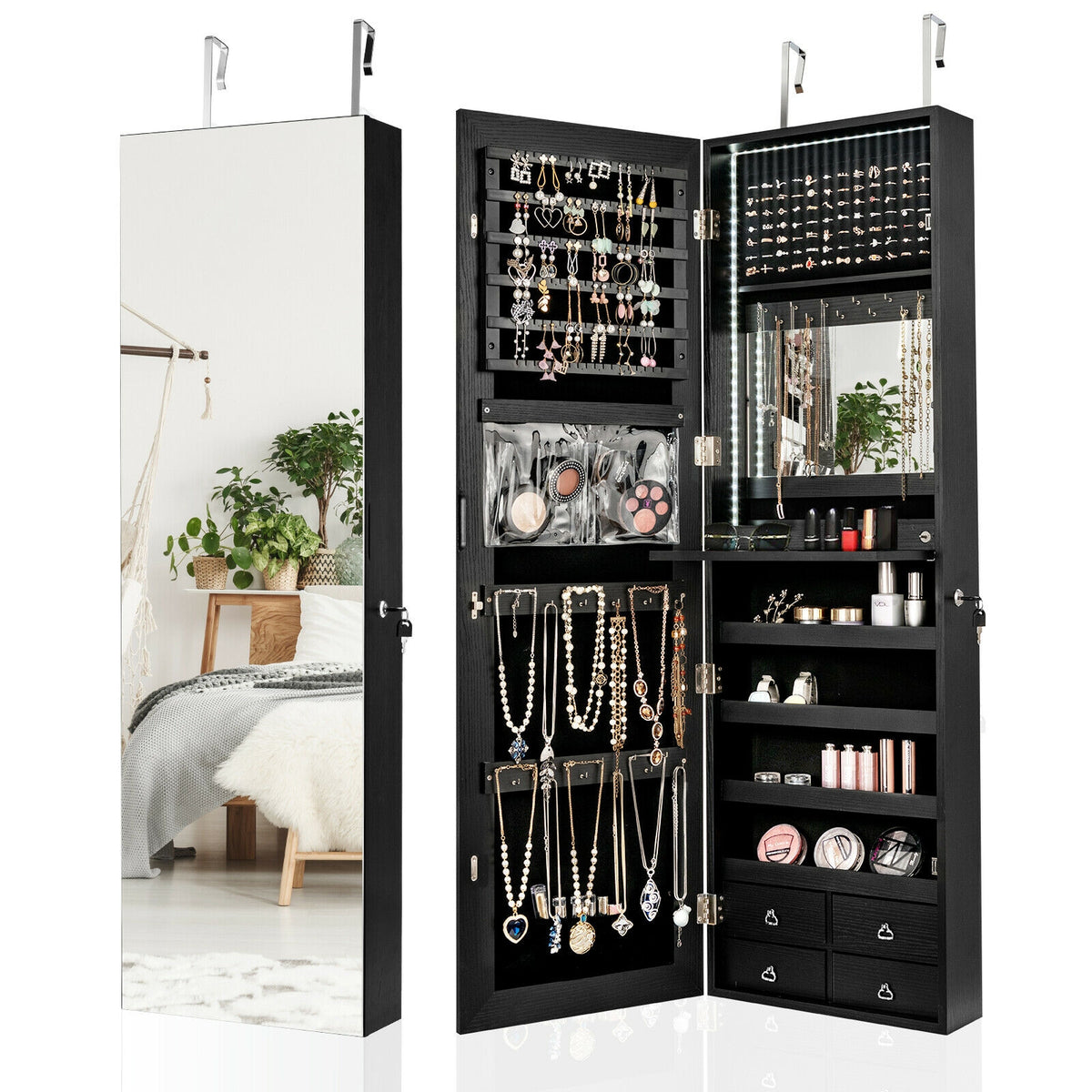 Jewelry & Cosmetics Storage Cabinet - 4 Drawers, Black
