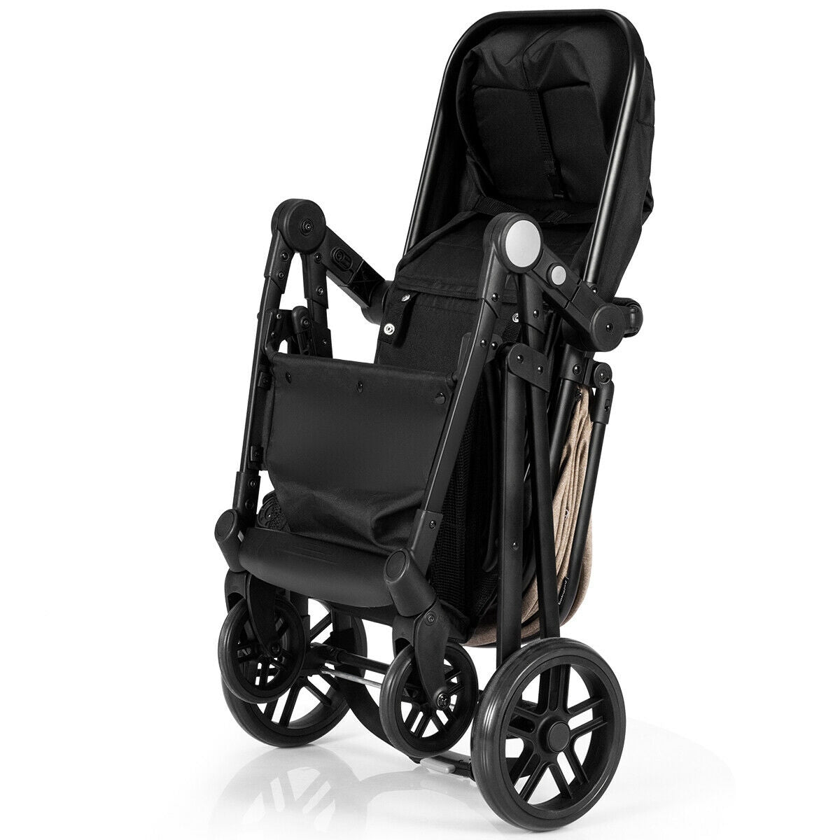 2-in-1 Foldable Infant Baby Stroller with Cup Holder - Light Brown, Newborn to 36 Months