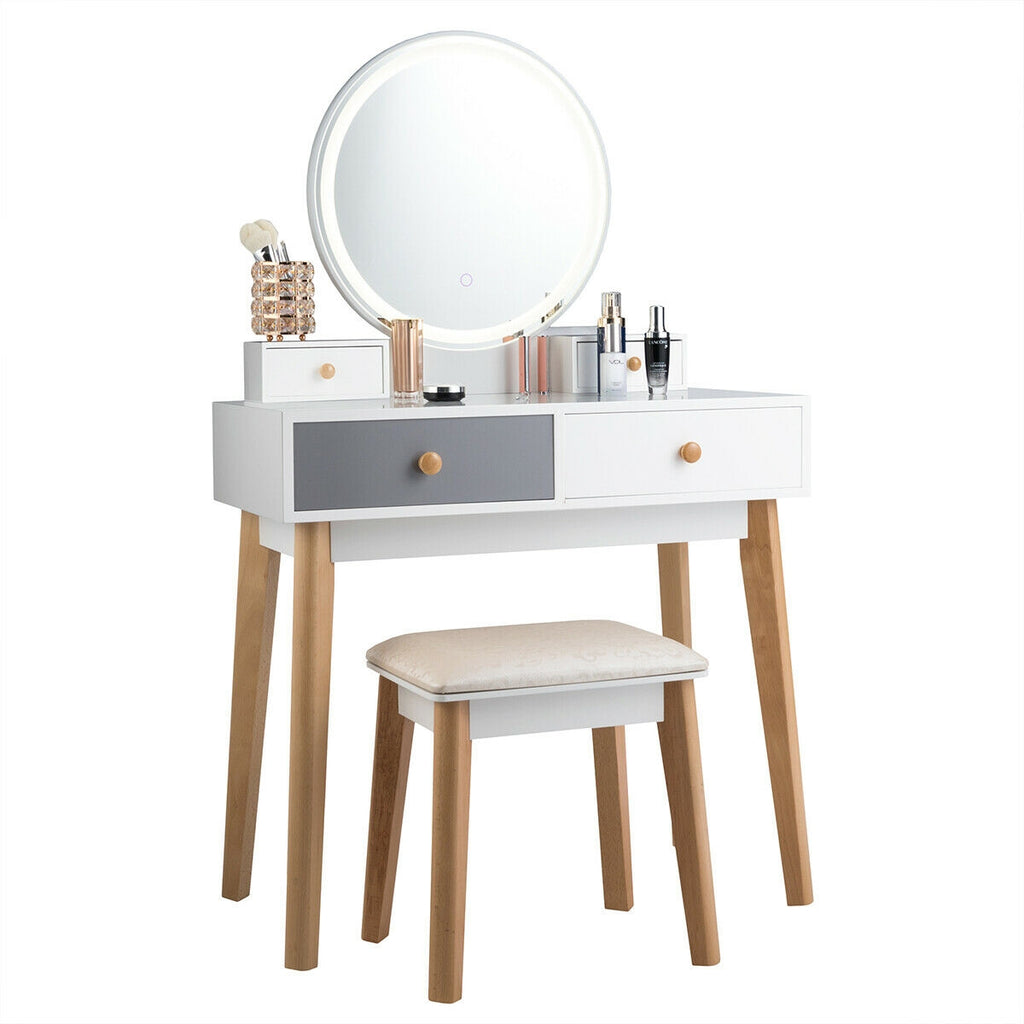 Makeup Dressing Table with Lighted Mirror - 4 Drawers