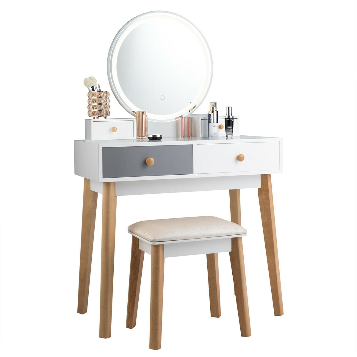 Makeup Dressing Table with Lighted Mirror - 4 Drawers