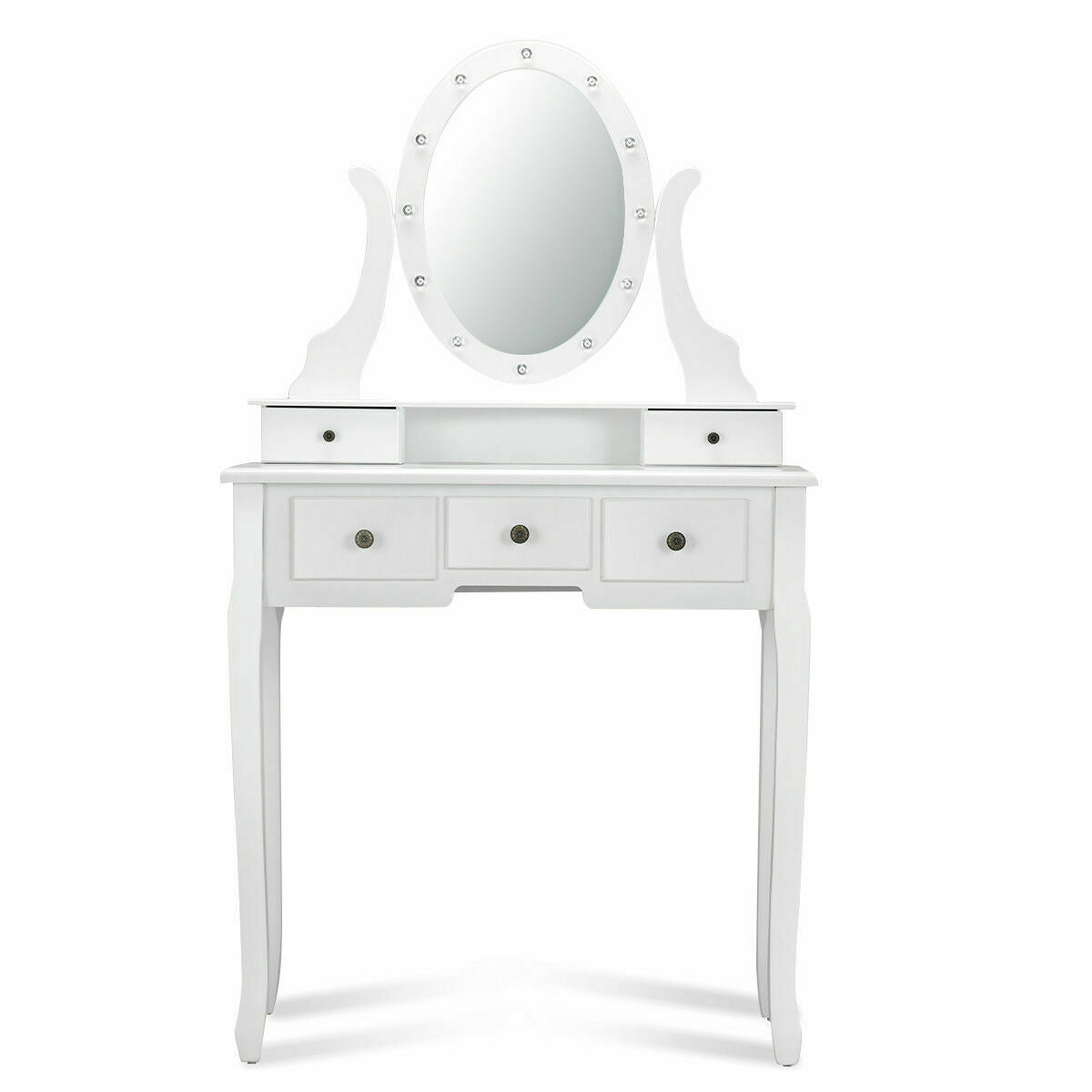 5-Drawer Vanity Table Set with Stool & 12-LED Bulbs, White