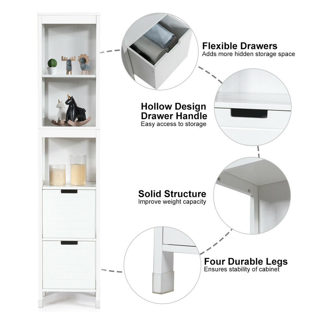 5-Tier Bathroom Floor Cabinet with 2 Drawers