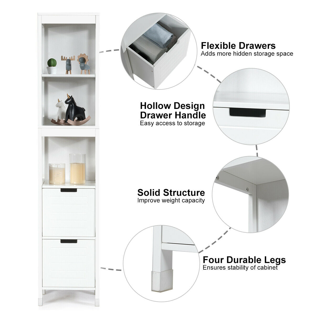 5-Tier Bathroom Floor Cabinet with 2 Drawers