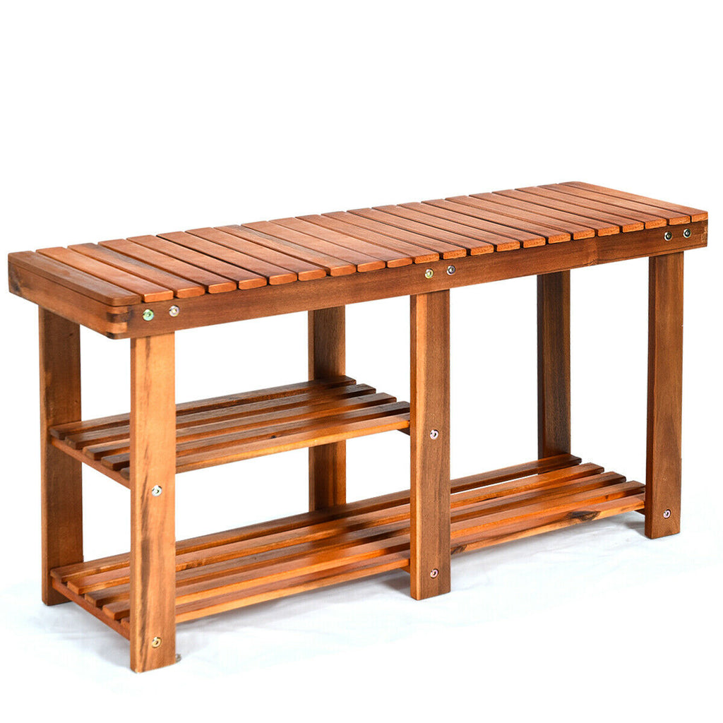 3-Tier Wood Shoe Rack 19' Bench Boots Organizer