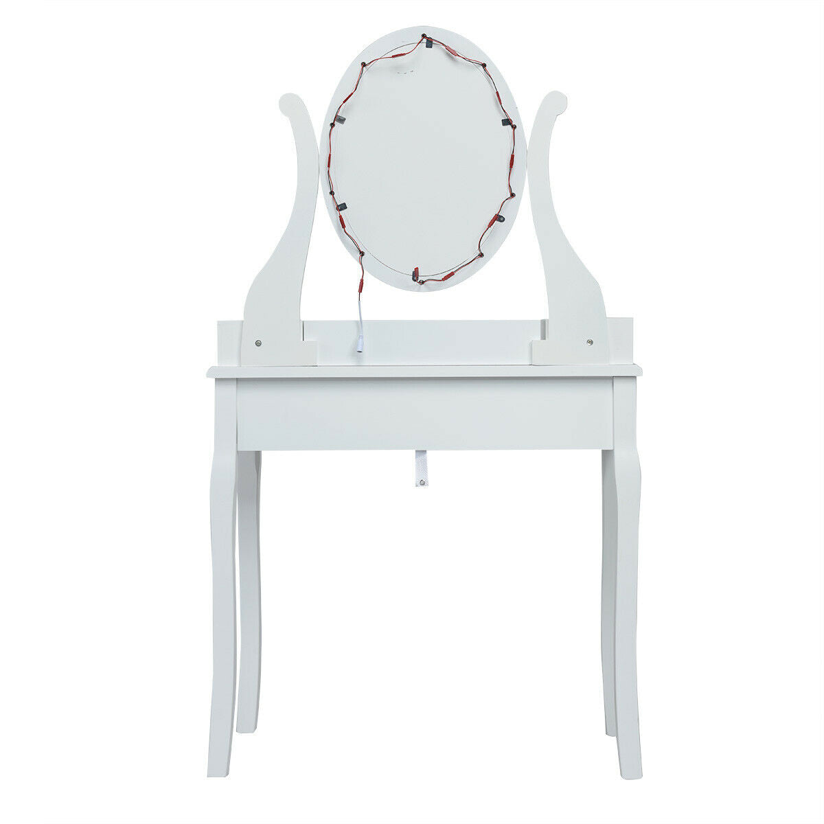 Dimmable Vanity Table Set with Lighted Mirror and Cushioned Stool, White