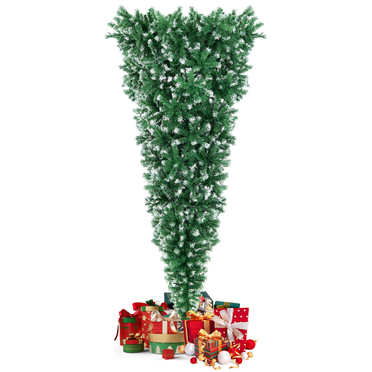 7.5 Feet Pre-Lit Upside Down Christmas Tree with 1100 Tips & 400 LED Lights - Holiday Decor