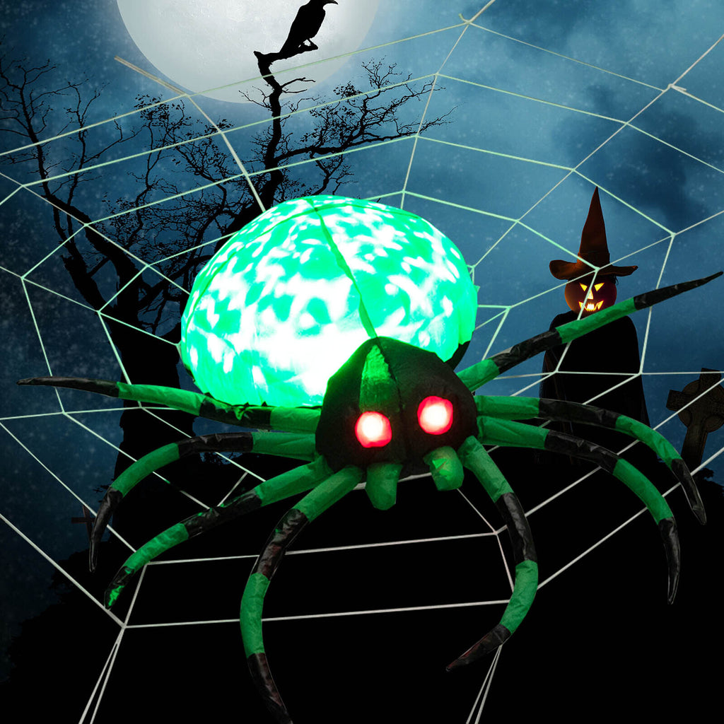 Inflatable Halloween Spider with Cobweb and LED Lights - 3.5 Feet Long Yard Decor