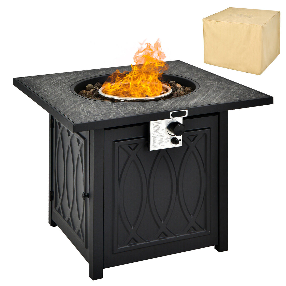32 Inch Propane Fire Pit Table Square - Black