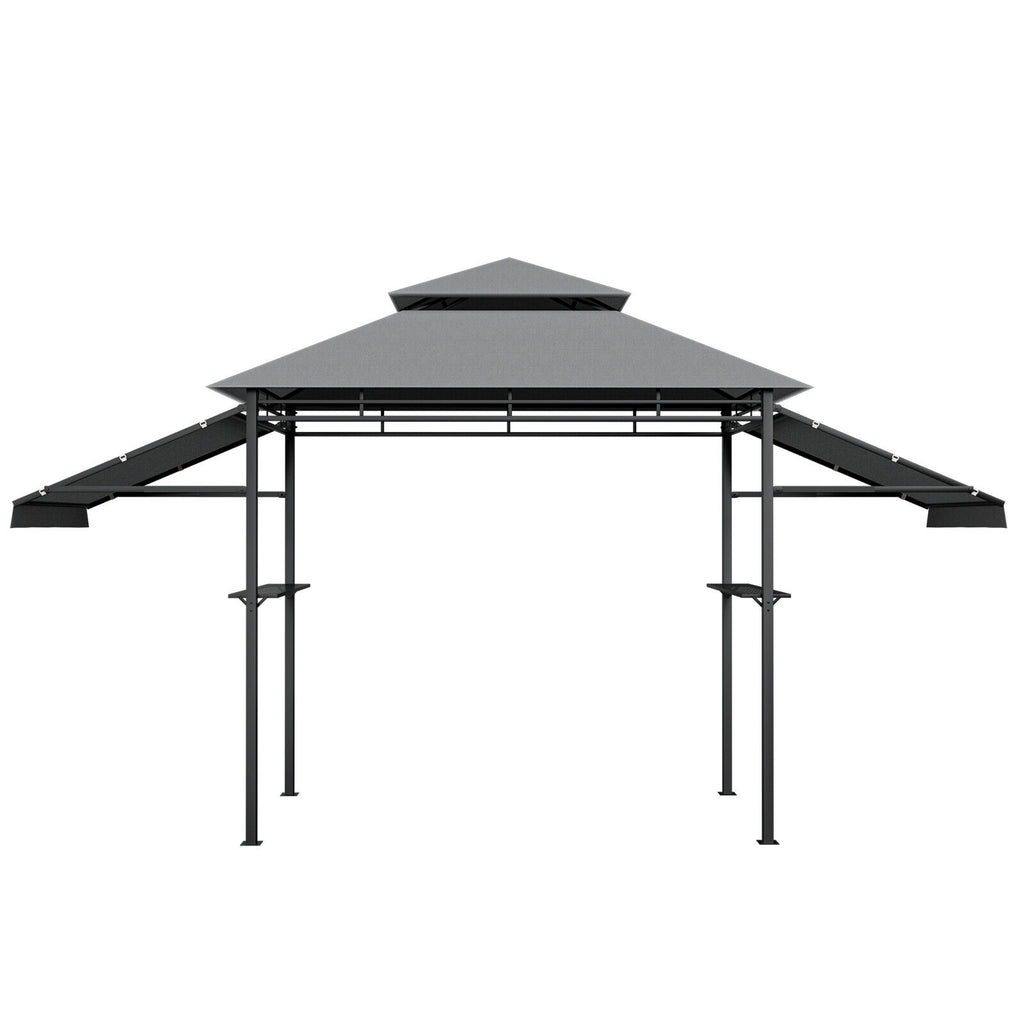 Patio BBQ Grill Gazebo Canopy with Dual Side Awnings, 13.5 x 4 Feet Gray